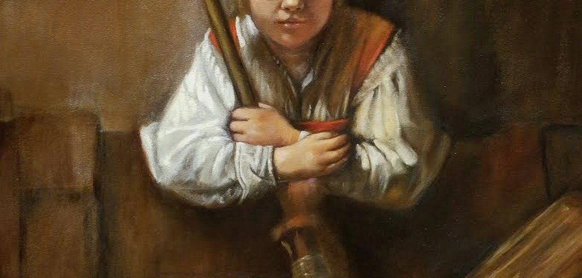 Oil copy of Girl with a Broom, detail